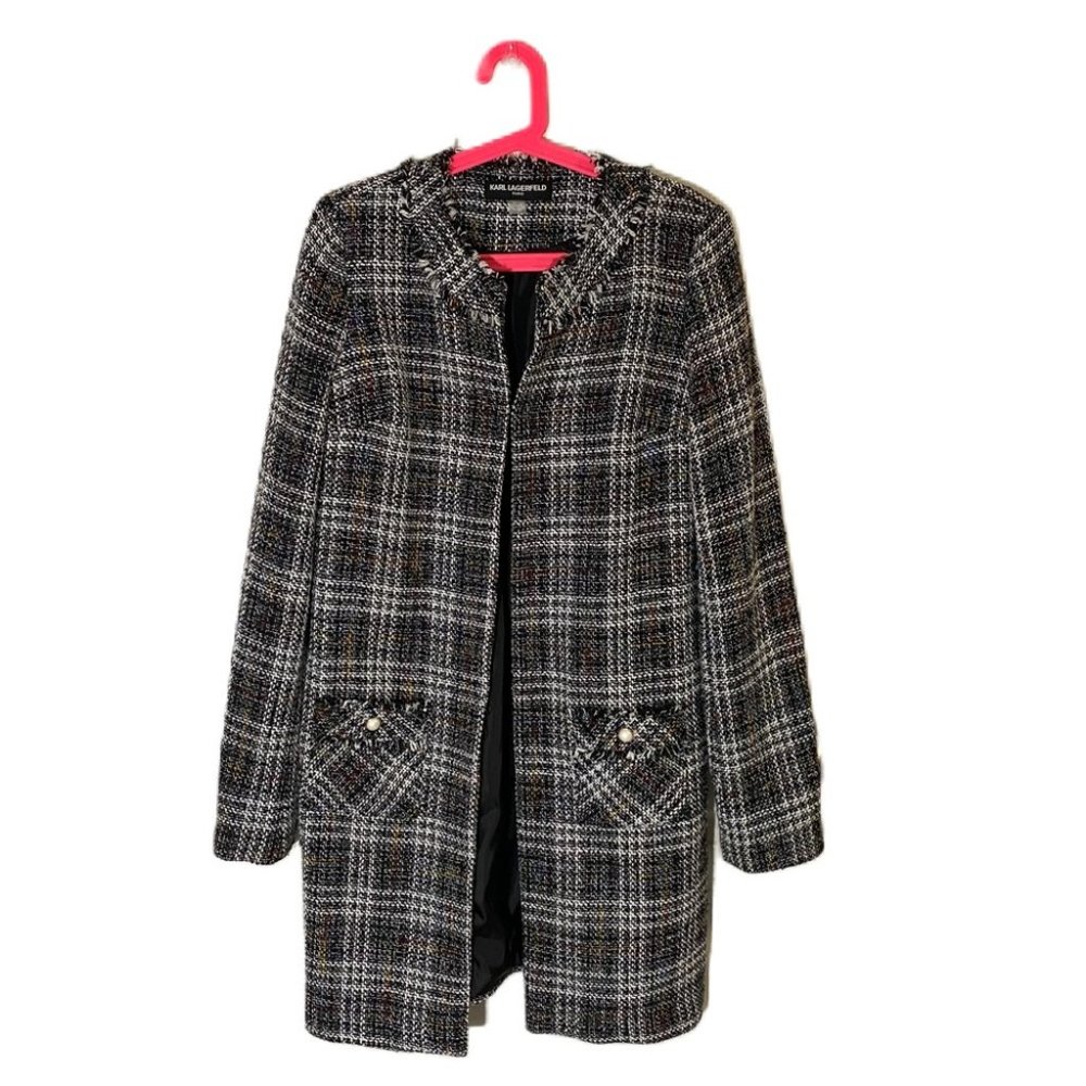 Karl Lagerfeld Long Tweed Jacket Medium M poly/cotton blend